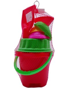 CUBO 18 CM + CRIBA + PALA + RASTRILLO + 2 MOLDES