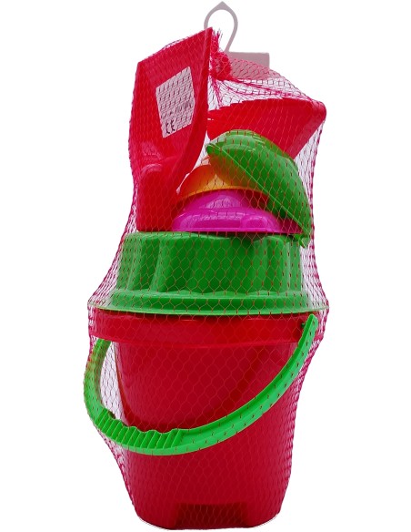 CUBO 18 CM + CRIBA + PALA + RASTRILLO + 2 MOLDES