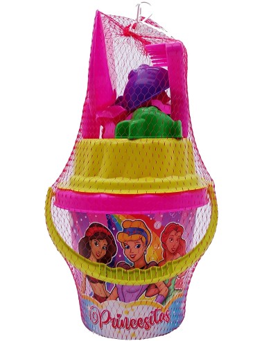 CUBO 19 PRINCESAS CRIBA + PALA + RASTRILLO + 2 MOLDES