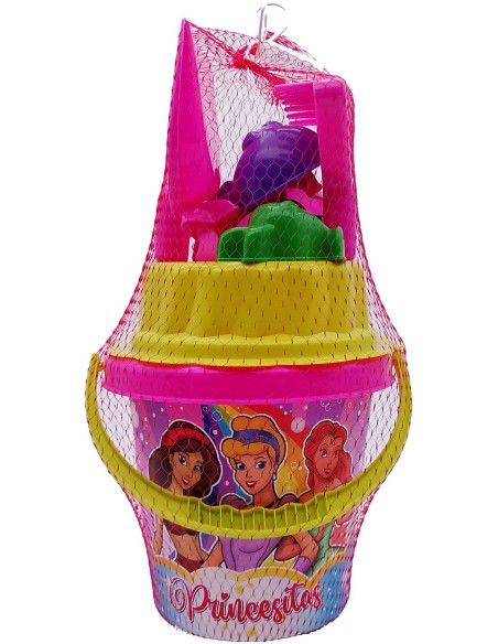 CUBO 19 PRINCESAS CRIBA + PALA + RASTRILLO + 2 MOLDES